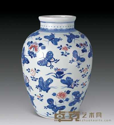 清乾隆 青花釉里红花蝶坛 高32cm